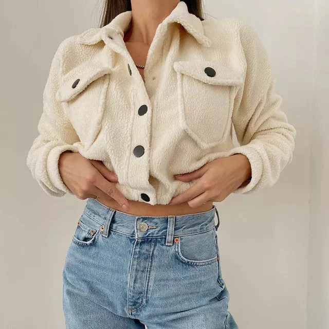 Veste Courte Hivernale Décontractée Femme avec Fermeture à Boutons