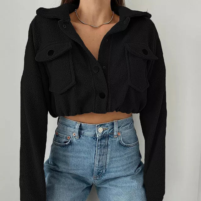Veste Courte Hivernale Décontractée Femme avec Fermeture à Boutons - Image 3