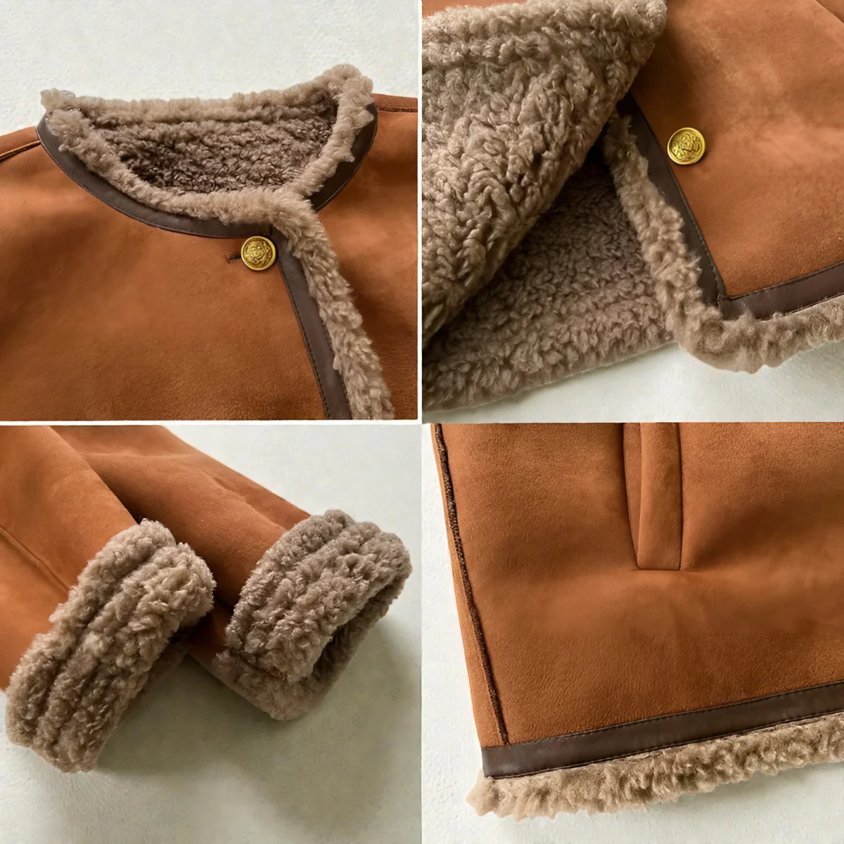 Veste d'hiver pour femmes premium doublée en polaire – Manteau épais marron à col rond - Image 5