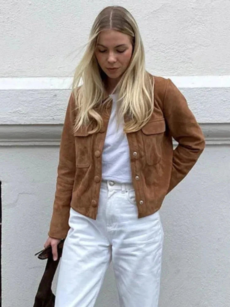 Veste élégante en daim pour femme - Vêtements d'extérieur stylés - Image 6