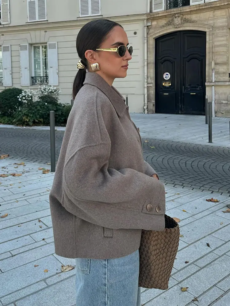 Veste Élégante en Laine Mélangée pour Femme – Manteau Oversize Boutonné - Image 2