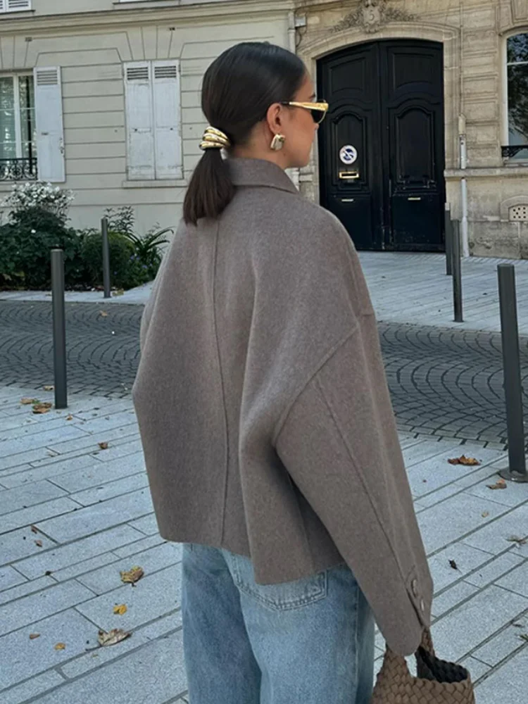 Veste Élégante en Laine Mélangée pour Femme – Manteau Oversize Boutonné - Image 3