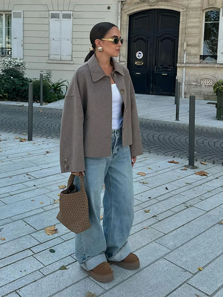 Veste Élégante en Laine Mélangée pour Femme – Manteau Oversize Boutonné - Image 4