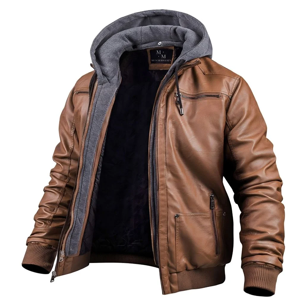Veste en cuir d’hiver premium pour homme – Vêtement à capuche élégant