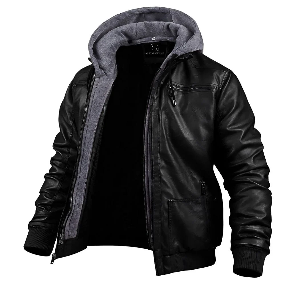 Veste en cuir d’hiver premium pour homme – Vêtement à capuche élégant - Image 2