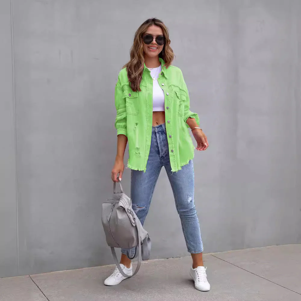 Veste en Jean Oversize Femme – Style Distressed Tendance et Élégant - Image 2