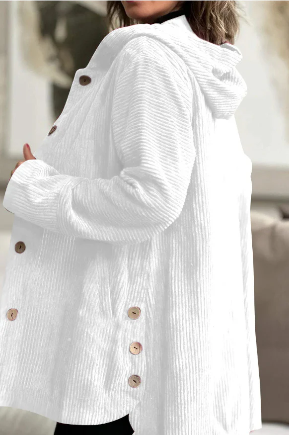 Veste Femme Élégante en Velours Côtelé à Capuche – Pull Boutonné Mi-Long Décontracté - Image 6
