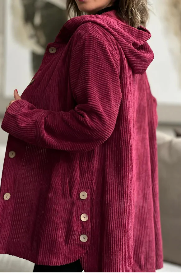 Veste Femme Élégante en Velours Côtelé à Capuche – Pull Boutonné Mi-Long Décontracté - Image 7