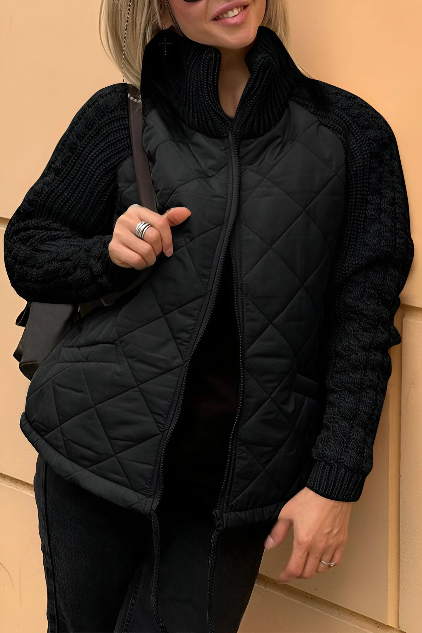 Veste Femme Tricotée Puffer Col Roulé Zippée - Image 4