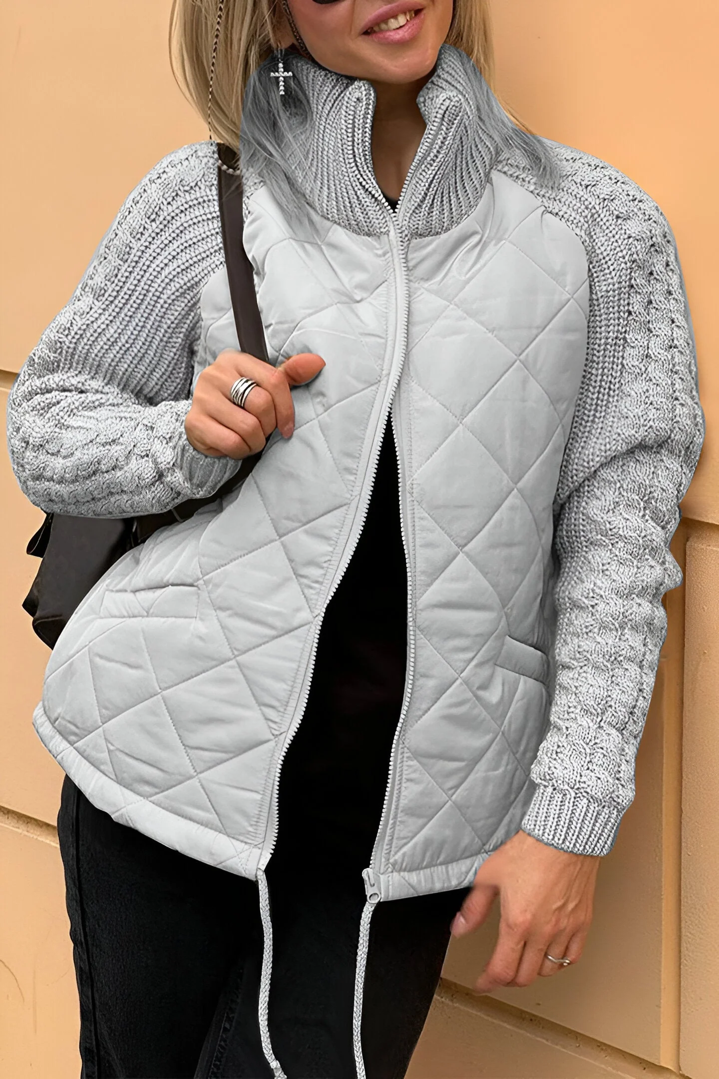 Veste Femme Tricotée Puffer Col Roulé Zippée - Image 5