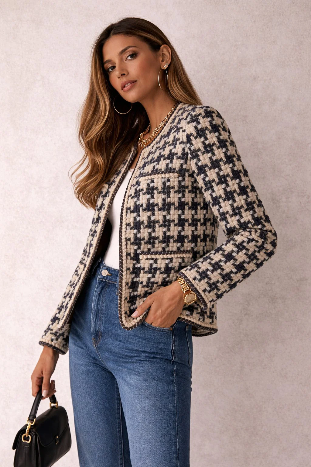 Veste Femme Tweed Yori Fashion – Style Classique Élégant à Motif