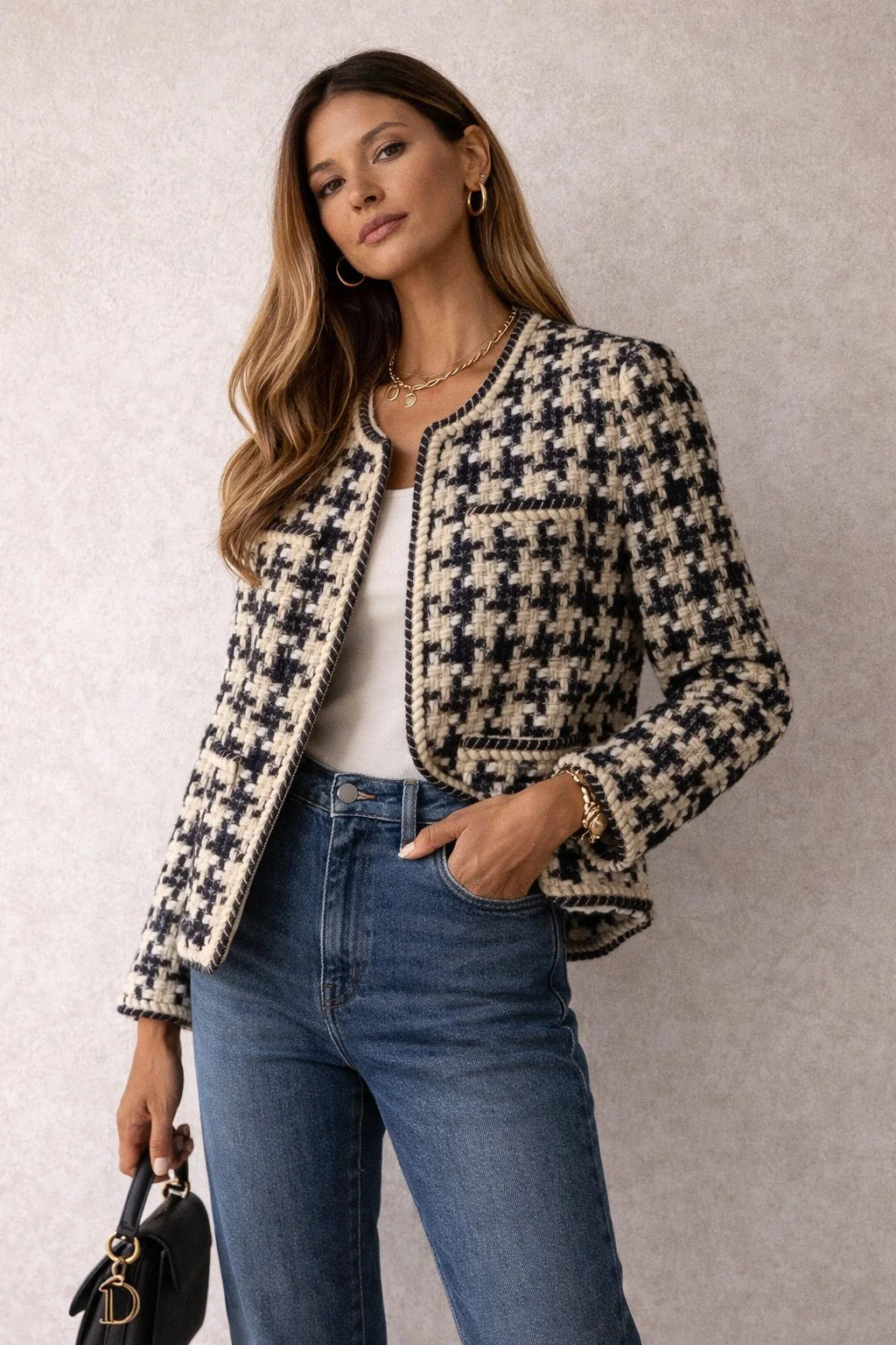 Veste Femme Tweed Yori Fashion – Style Classique Élégant à Motif - Image 2