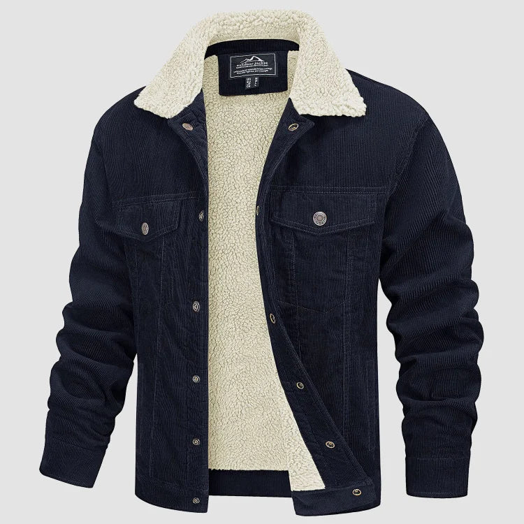 Veste Homme Élégante en Velours Côtelé Doublée Sherpa – Manteau Trucker Chaud - Image 4