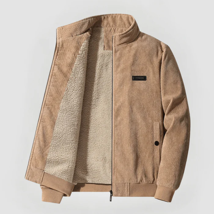 Veste Homme en Velours Côtelé Premium – Col Montant Doublé Polaire Hiver