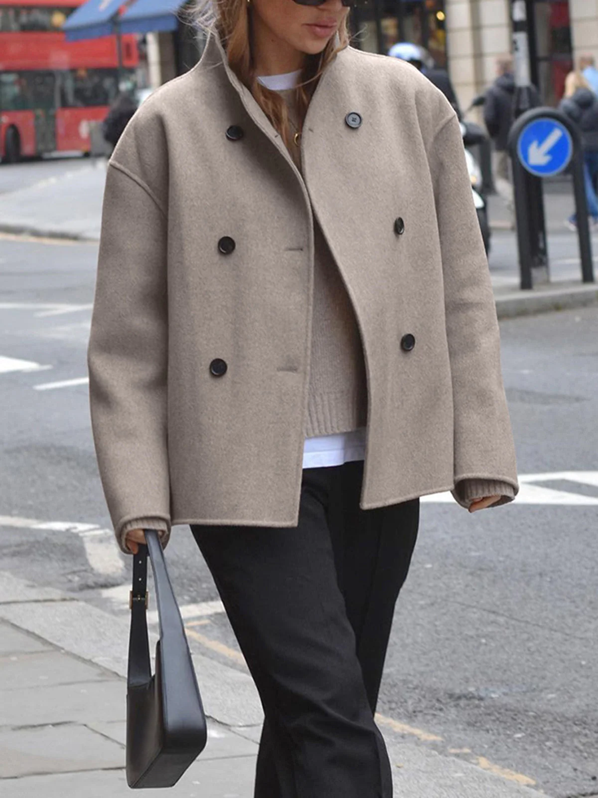Veste Large Boutonnée pour Femme – Veste à Col Montant Tendance - Image 4