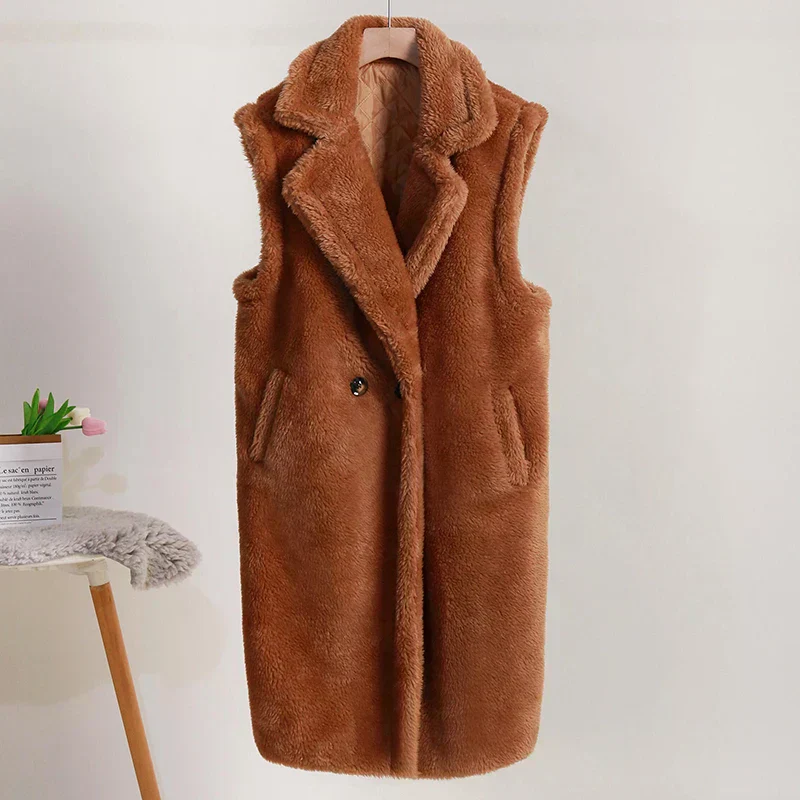 Veste Longue Sans Manches à Boutonnage Double pour Femme