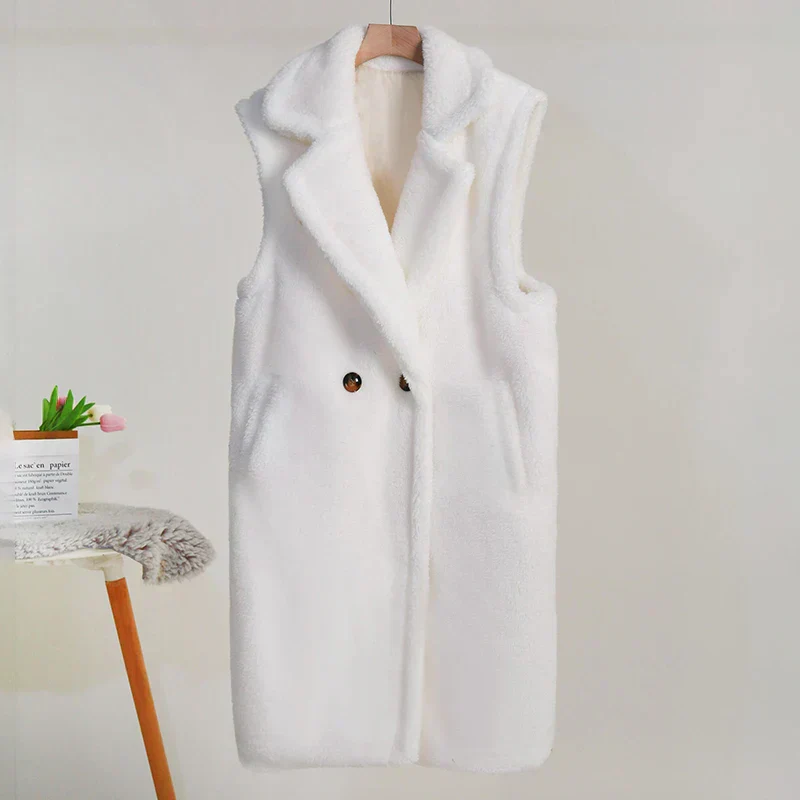 Veste Longue Sans Manches à Boutonnage Double pour Femme - Image 5