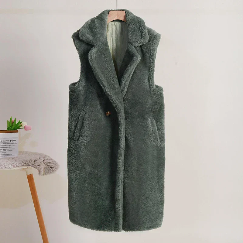 Veste Longue Sans Manches à Boutonnage Double pour Femme - Image 8