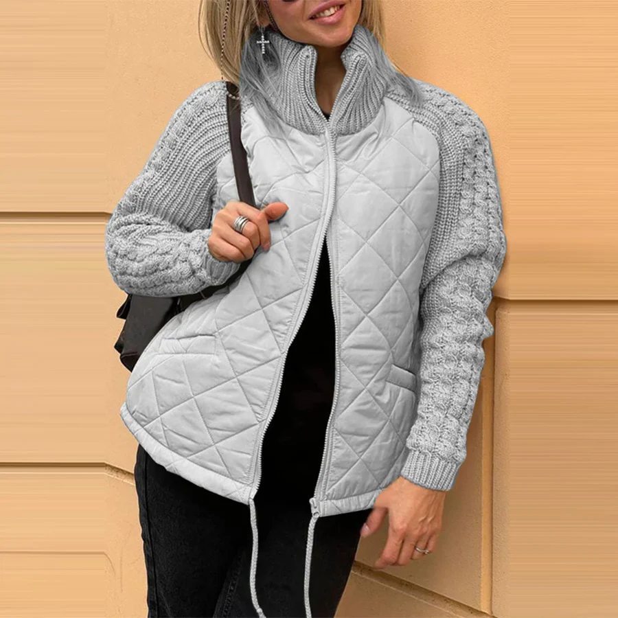 Veste matelassée pour femmes Col montant – Doudoune chaude zippée à maille - Image 10