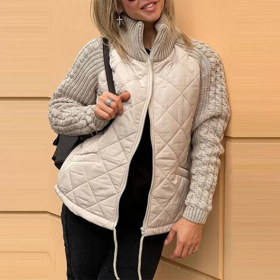 Veste matelassée pour femmes Col montant – Doudoune chaude zippée à maille - Image 11