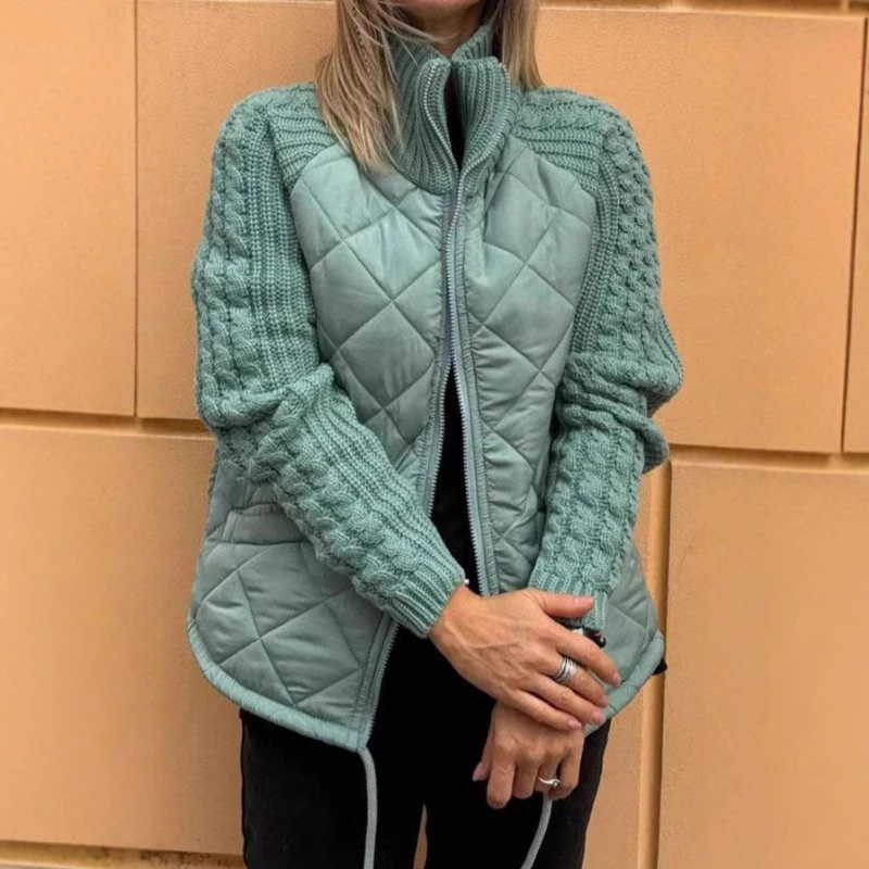Veste matelassée pour femmes Col montant – Doudoune chaude zippée à maille - Image 12