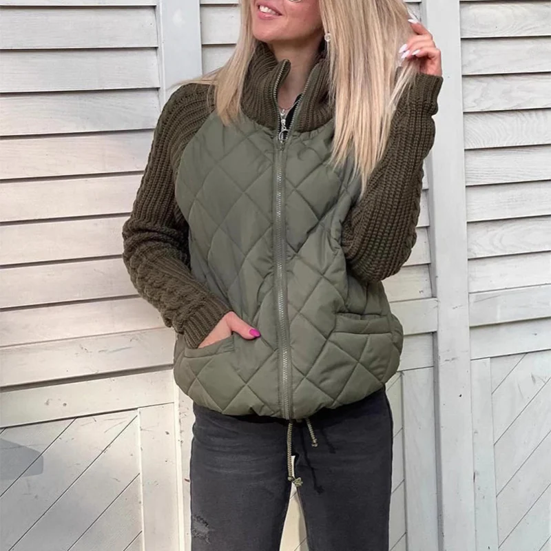 Veste matelassée pour femmes Col montant – Doudoune chaude zippée à maille - Image 2