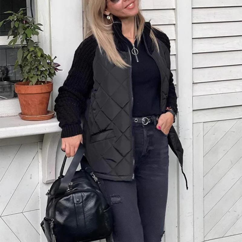 Veste matelassée pour femmes Col montant – Doudoune chaude zippée à maille - Image 3