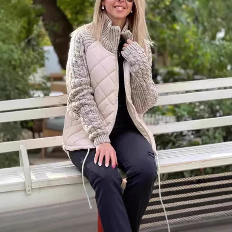 Veste matelassée pour femmes Col montant – Doudoune chaude zippée à maille - Image 4