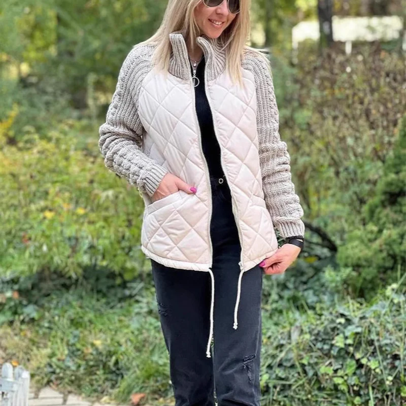Veste matelassée pour femmes Col montant – Doudoune chaude zippée à maille - Image 6
