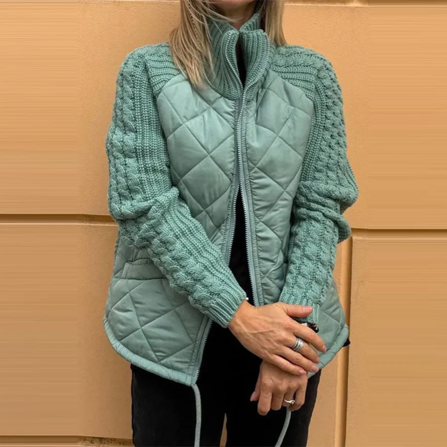 Veste matelassée pour femmes Col montant – Doudoune chaude zippée à maille - Image 7