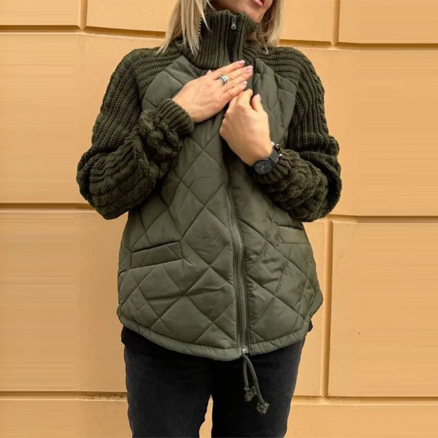 Veste matelassée pour femmes Col montant – Doudoune chaude zippée à maille - Image 8