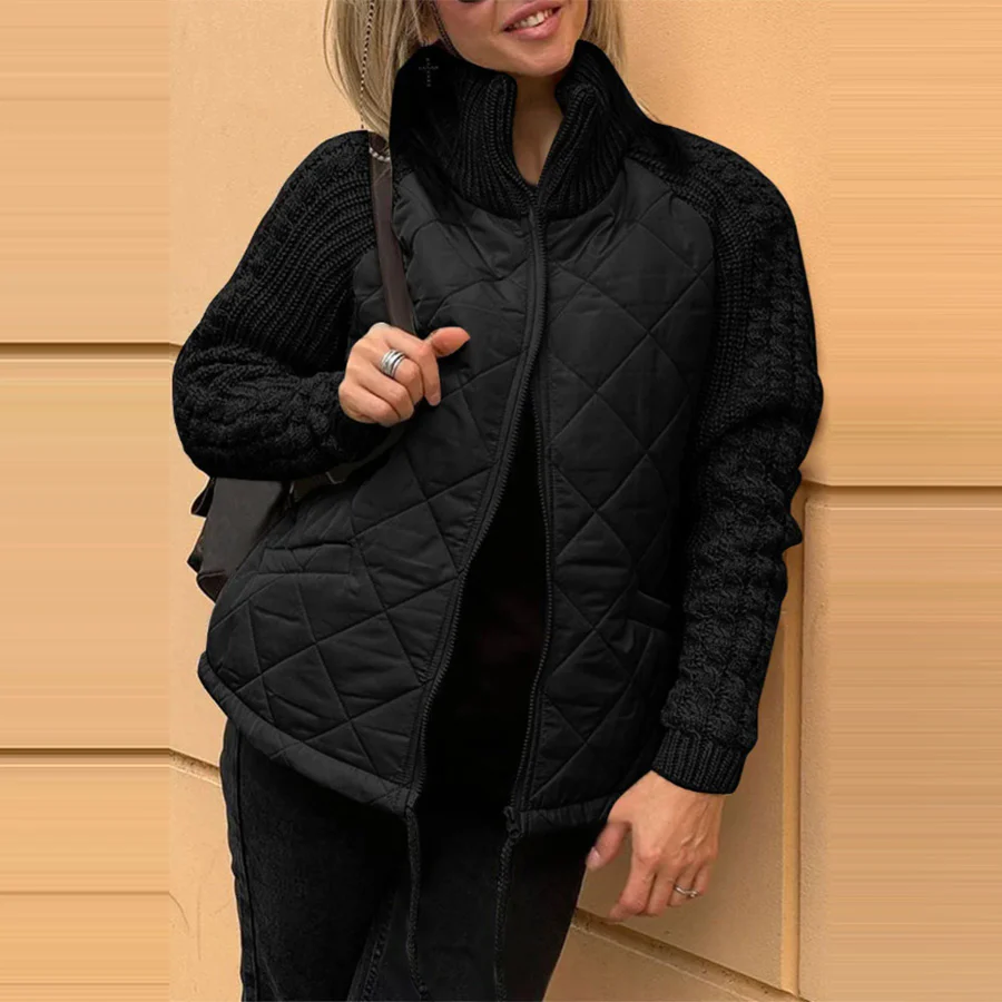 Veste matelassée pour femmes Col montant – Doudoune chaude zippée à maille - Image 9