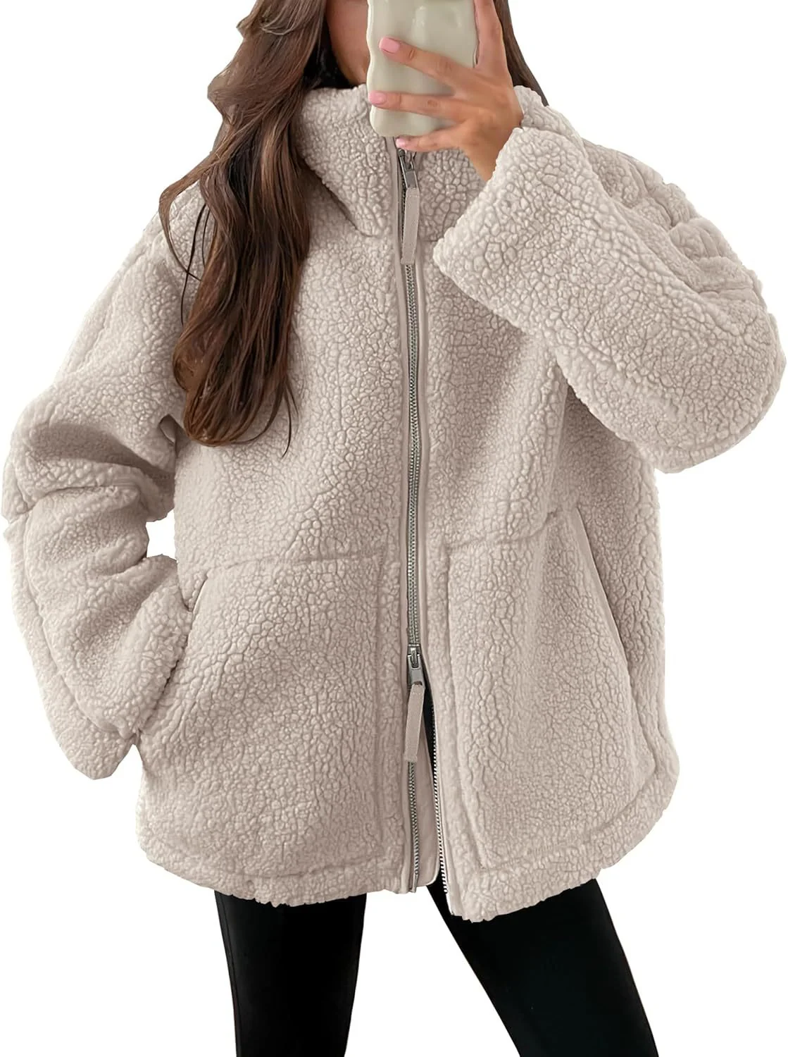Veste polaire à col à revers pour femmes – Outwear décontracté uni avec poches - Image 10