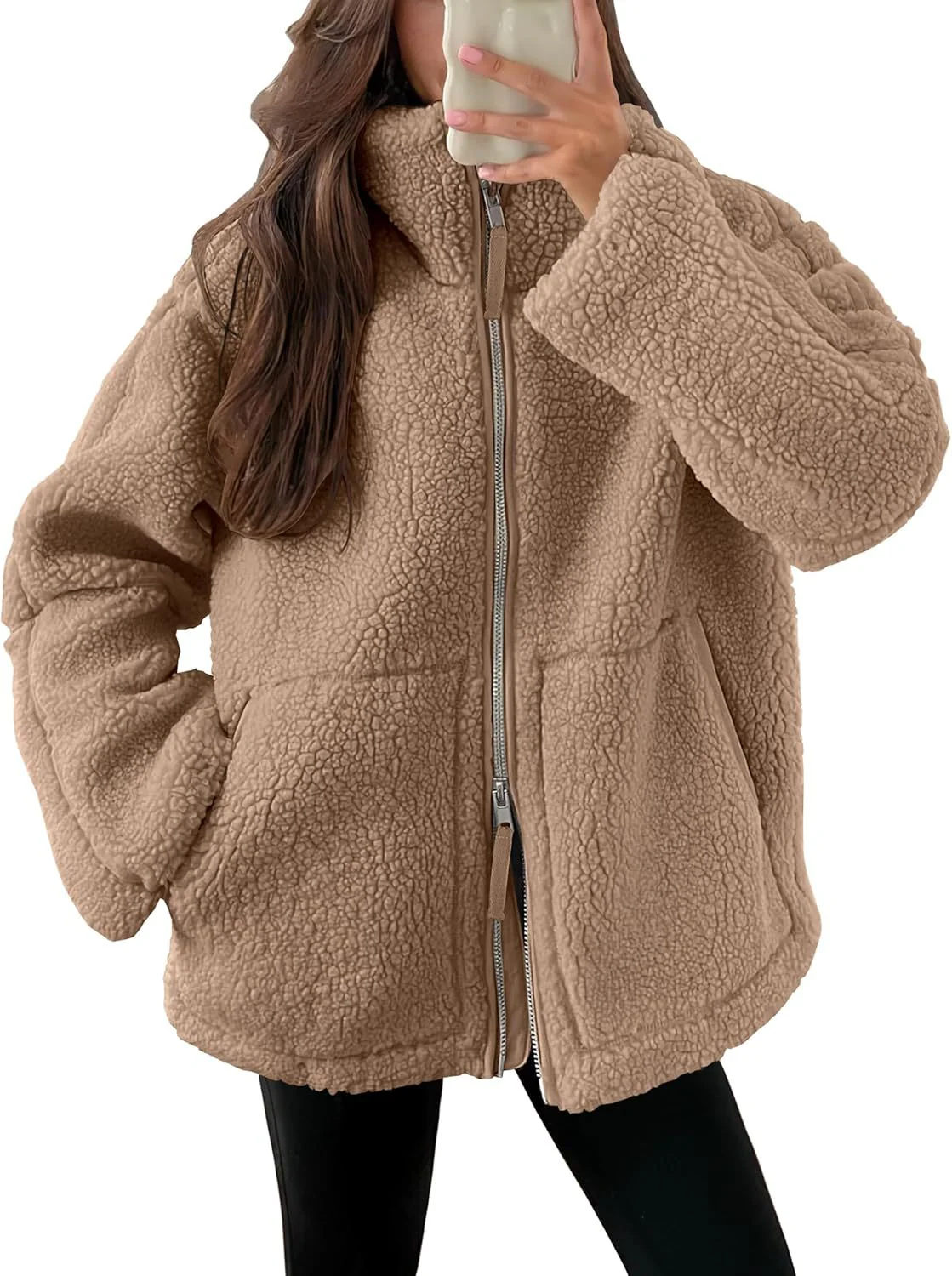 Veste polaire à col à revers pour femmes – Outwear décontracté uni avec poches - Image 11