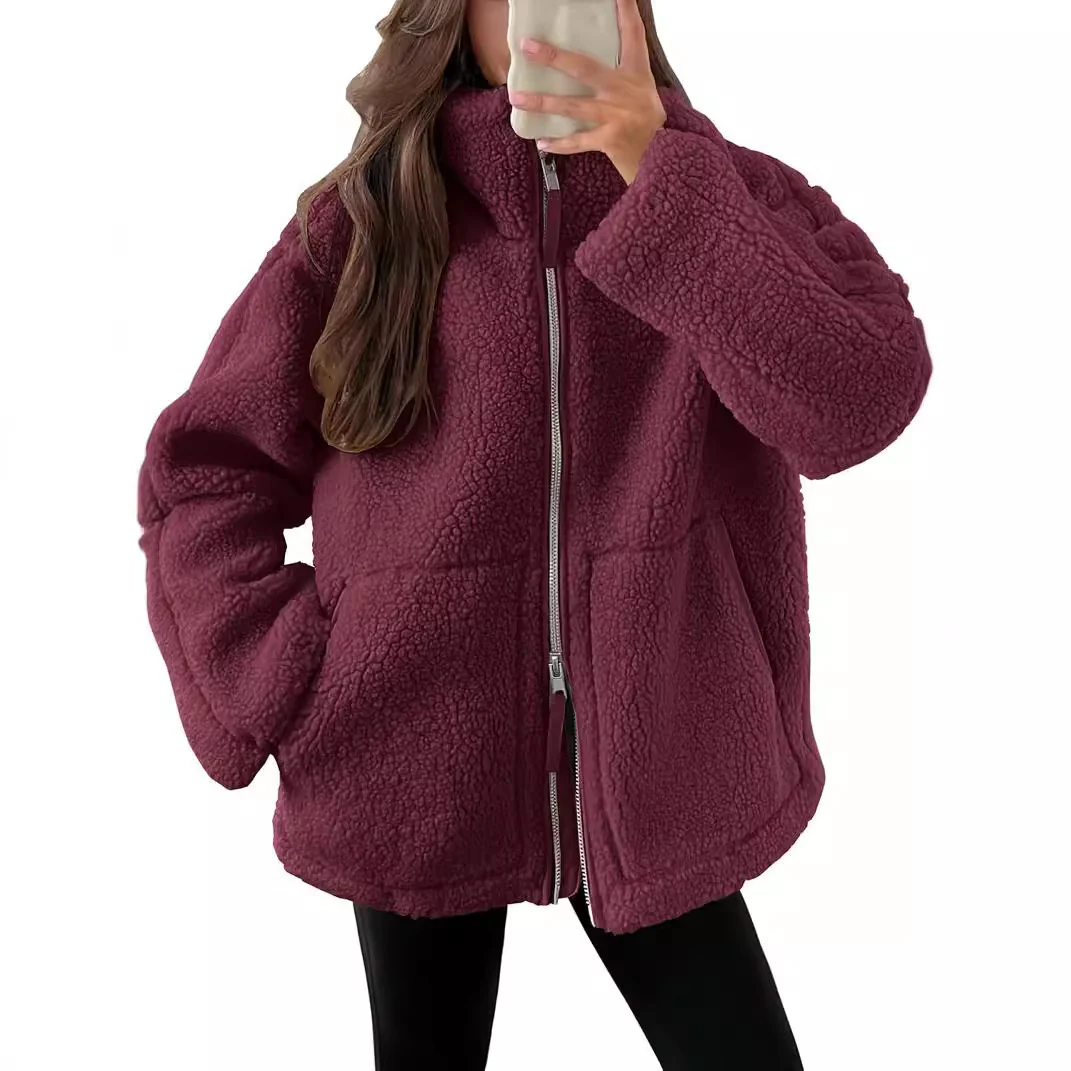 Veste polaire à col à revers pour femmes – Outwear décontracté uni avec poches - Image 5