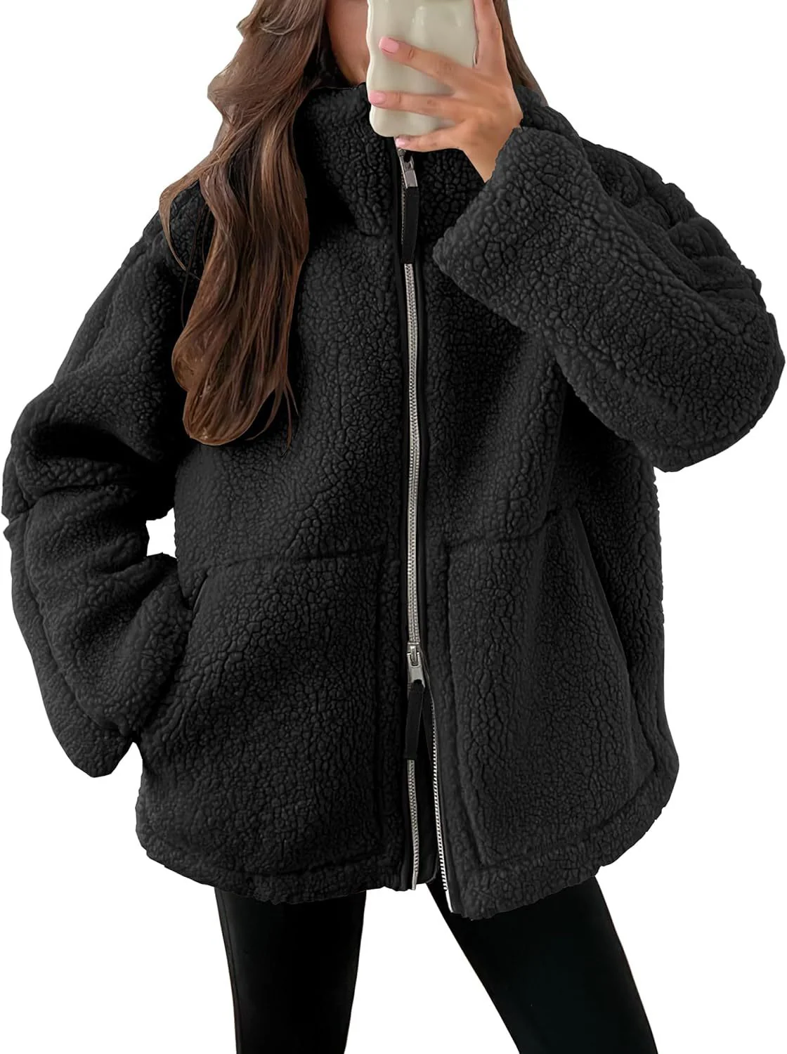 Veste polaire à col à revers pour femmes – Outwear décontracté uni avec poches - Image 6