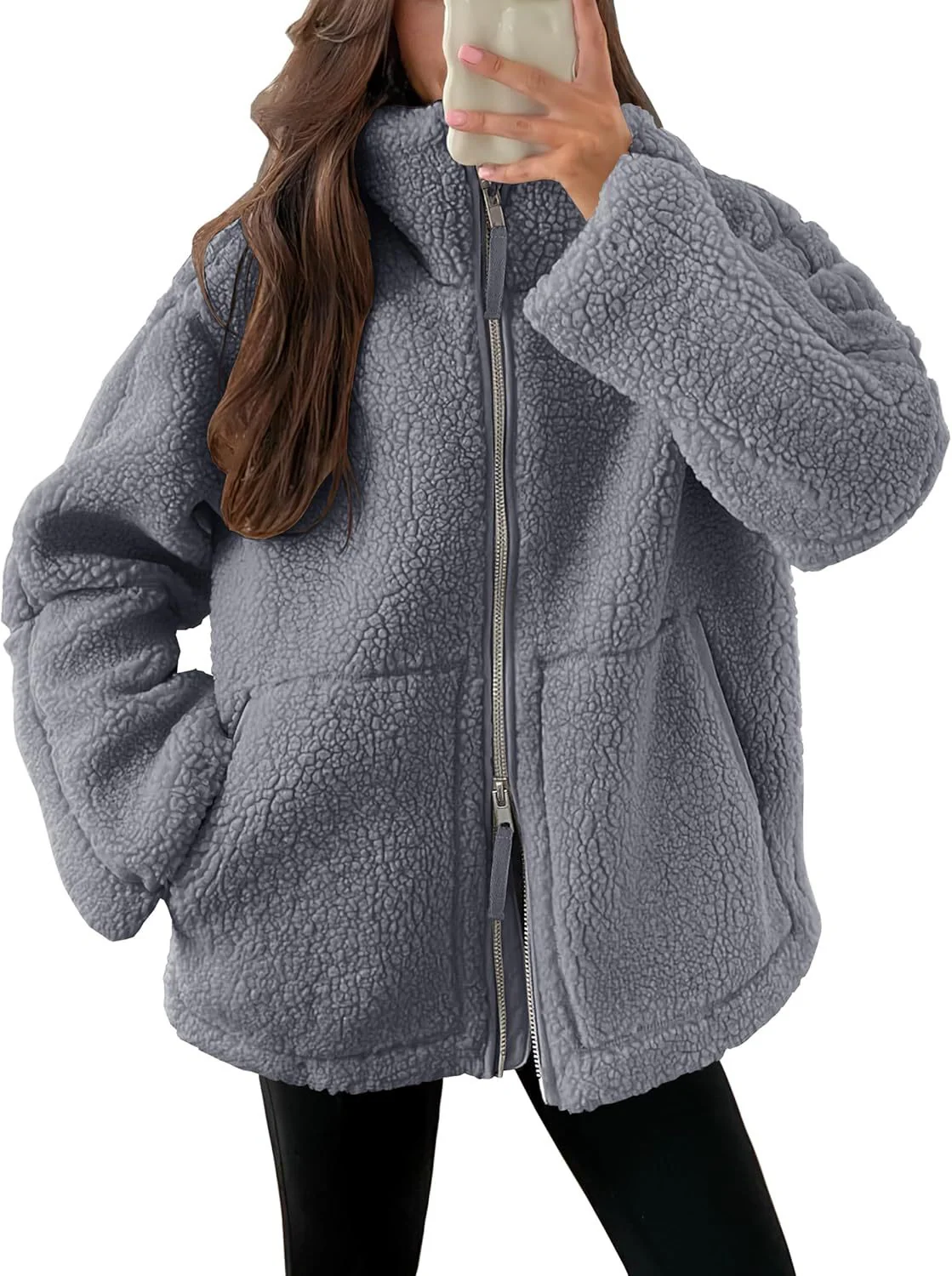 Veste polaire à col à revers pour femmes – Outwear décontracté uni avec poches - Image 7