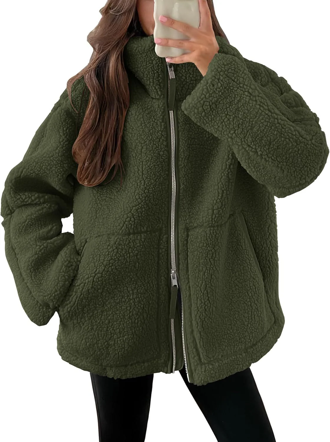 Veste polaire à col à revers pour femmes – Outwear décontracté uni avec poches - Image 8