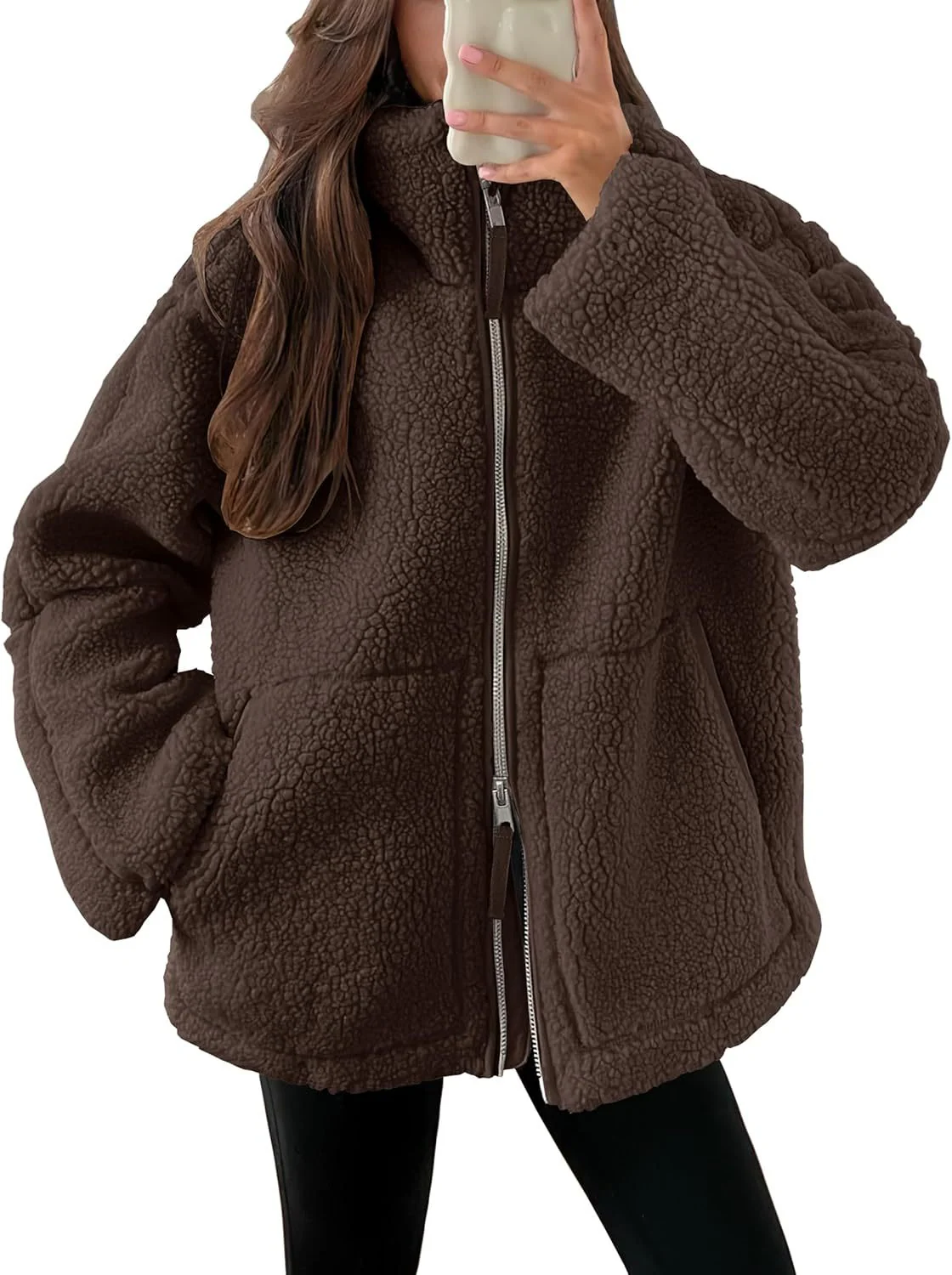 Veste polaire à col à revers pour femmes – Outwear décontracté uni avec poches - Image 9