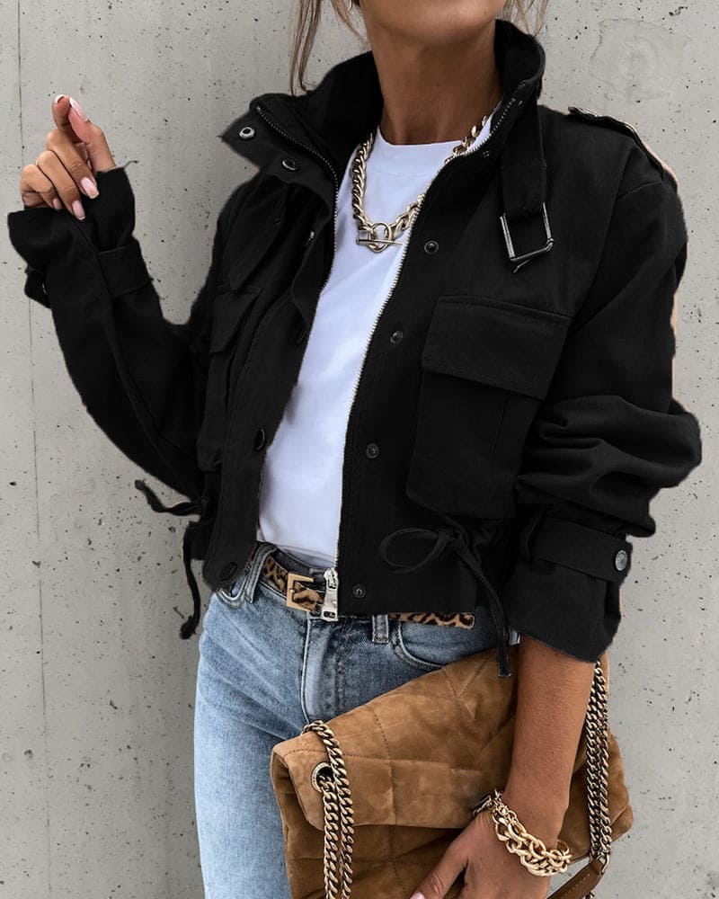 Veste Tactique Élégante pour Femme – Court Manteau à Boutons Confortable - Image 3