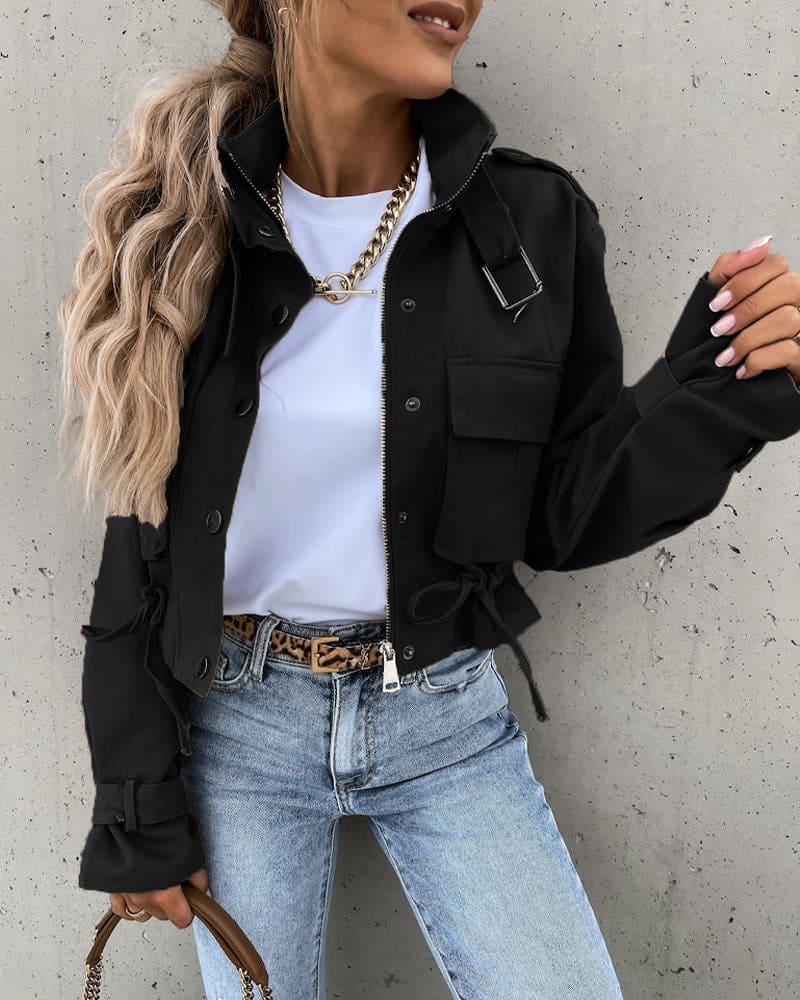 Veste Tactique Élégante pour Femme – Court Manteau à Boutons Confortable - Image 4