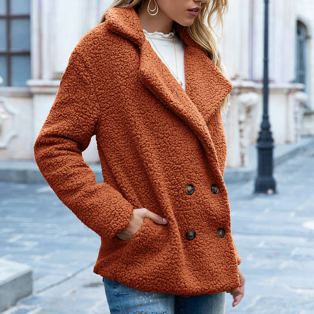 Veste Teddy en Fausse Fourrure Douce pour Femme, Coupe Courte, Boutons et Polyvalente - Image 5