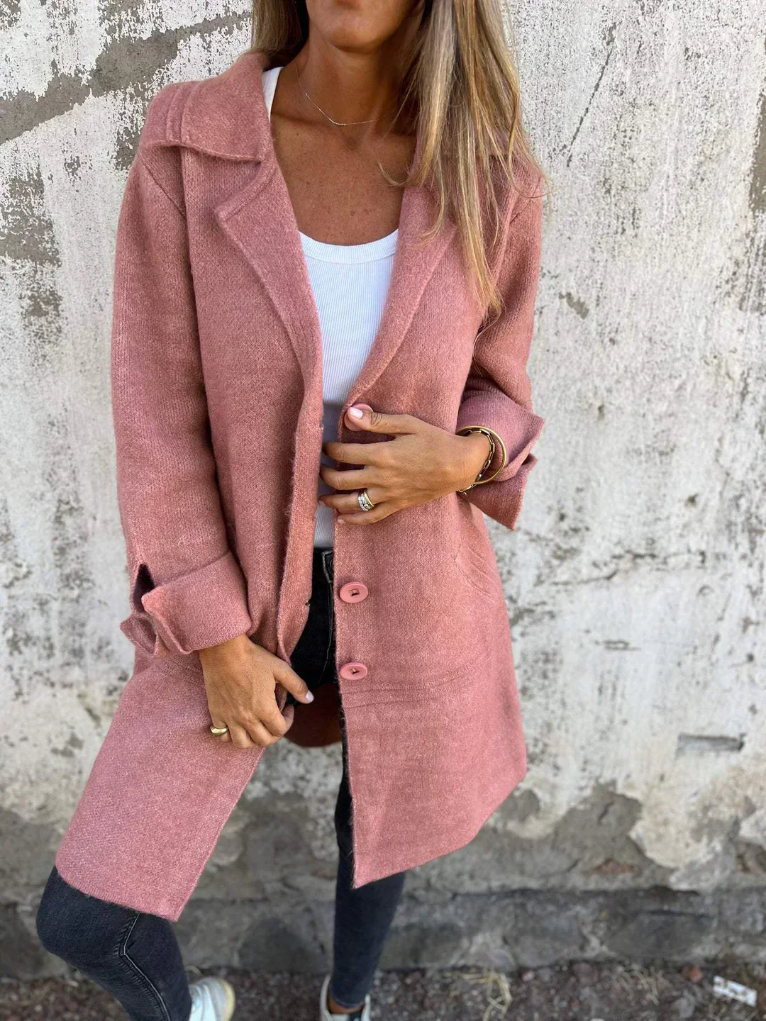 Veste Tweed Femme Oversize – Col Revers Cranté Boutonnée Chic - Image 3