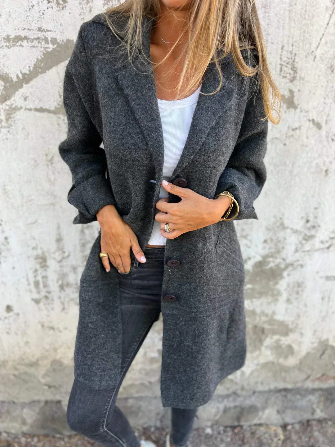 Veste Tweed Femme Oversize – Col Revers Cranté Boutonnée Chic - Image 4