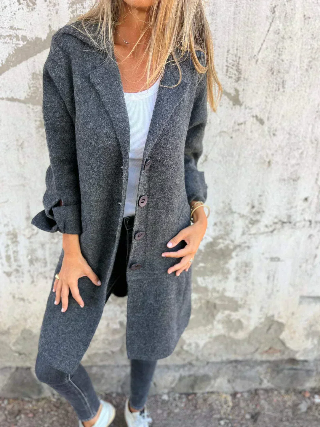 Veste Tweed Femme Oversize – Col Revers Cranté Boutonnée Chic - Image 5