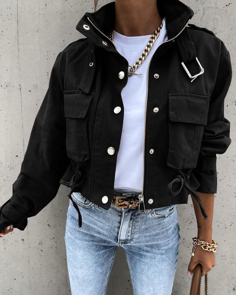 Veste Utility Courte pour Femme à Boutonnage