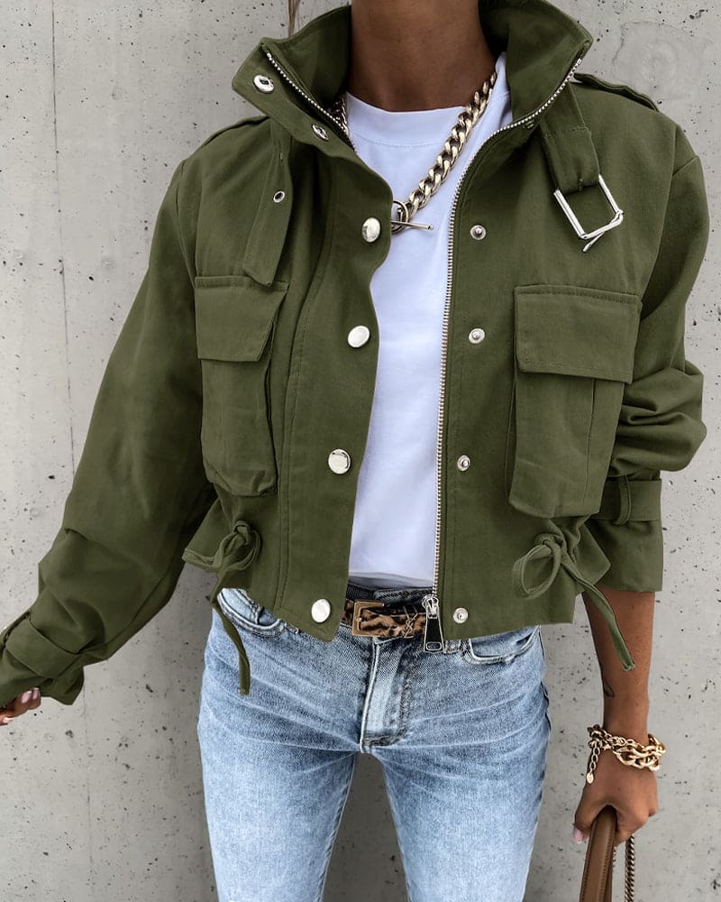 Veste Utility Courte pour Femme à Boutonnage - Image 2