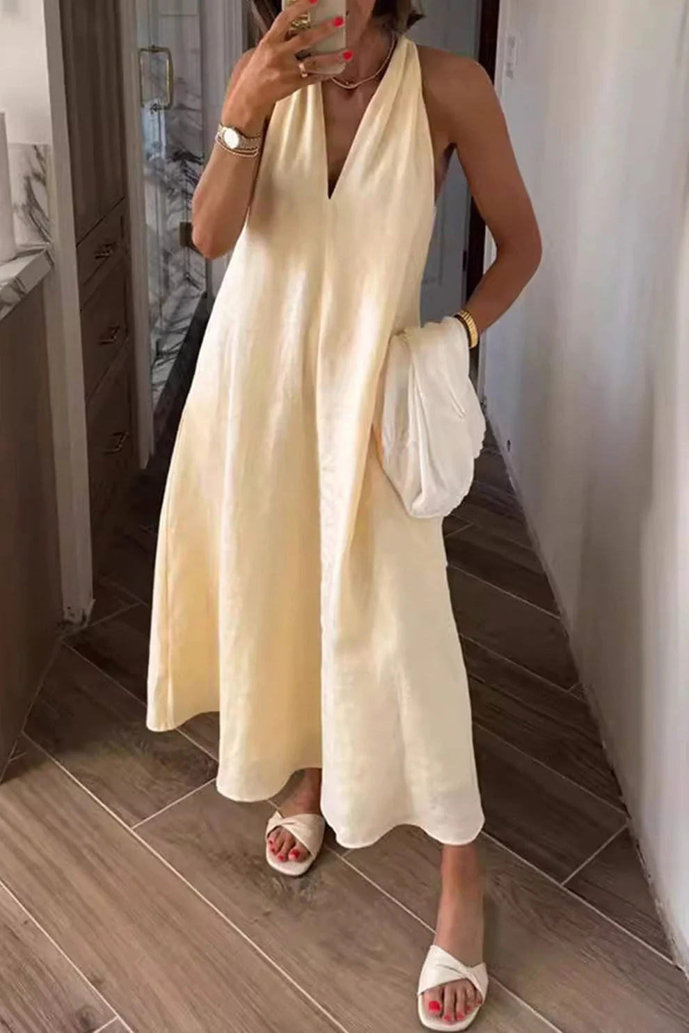 Robe Maxi Femme Sans Manches – Décolleté Halter avec Poches - Image 2
