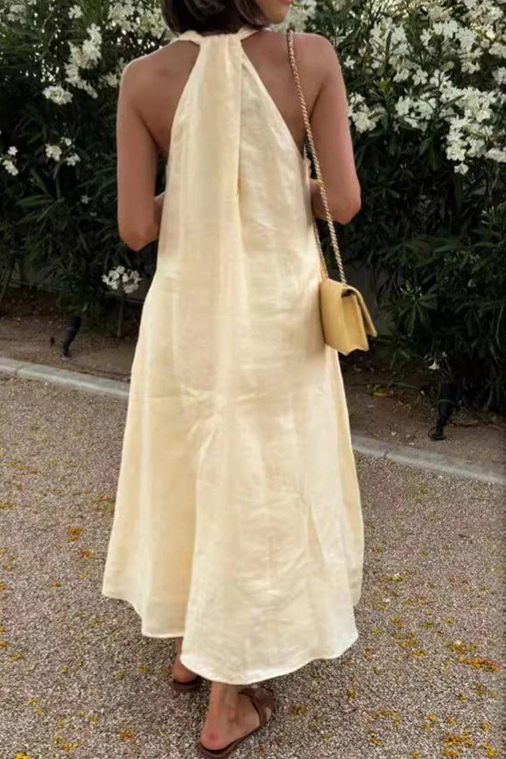 Robe Maxi Femme Sans Manches – Décolleté Halter avec Poches - Image 3